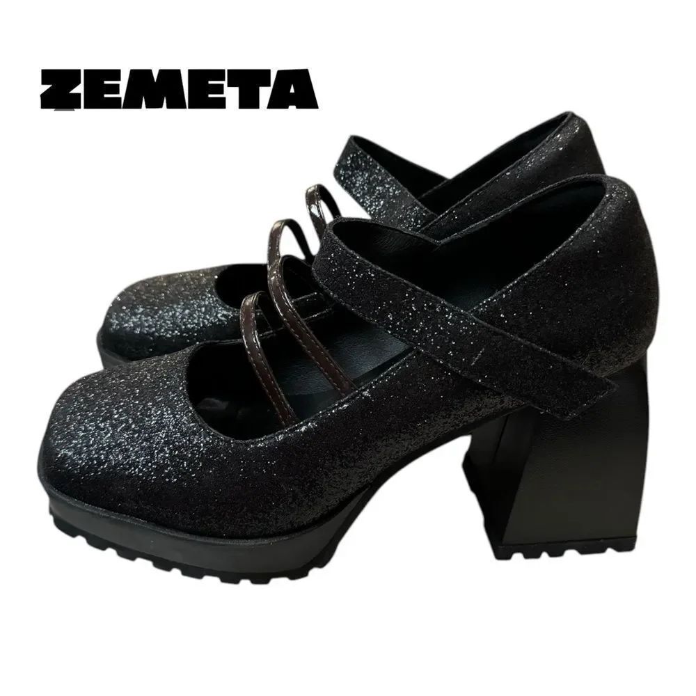 Dolls Kill Zemeta Nighty Mary Jane Women's Black Heeled Platform Shoes 8